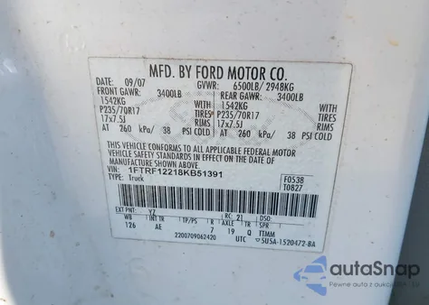 2008 Ford F-150 Stx/Xl/Xlt z USA, uszkodzony, nr VIN 1FTRF12218KB51391